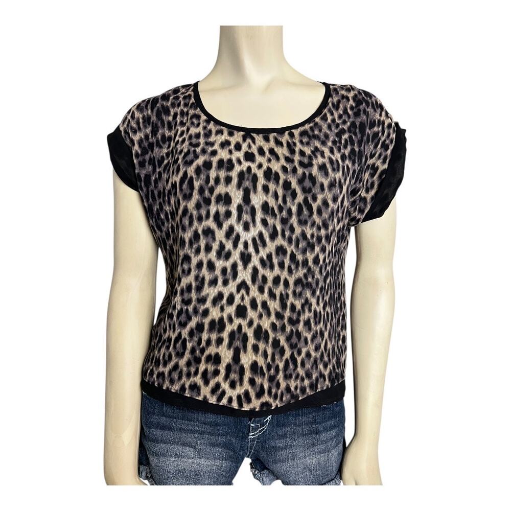 Topshop Petite Women's Black Leopard Round Neck Short Sleeve T-Shirt 2